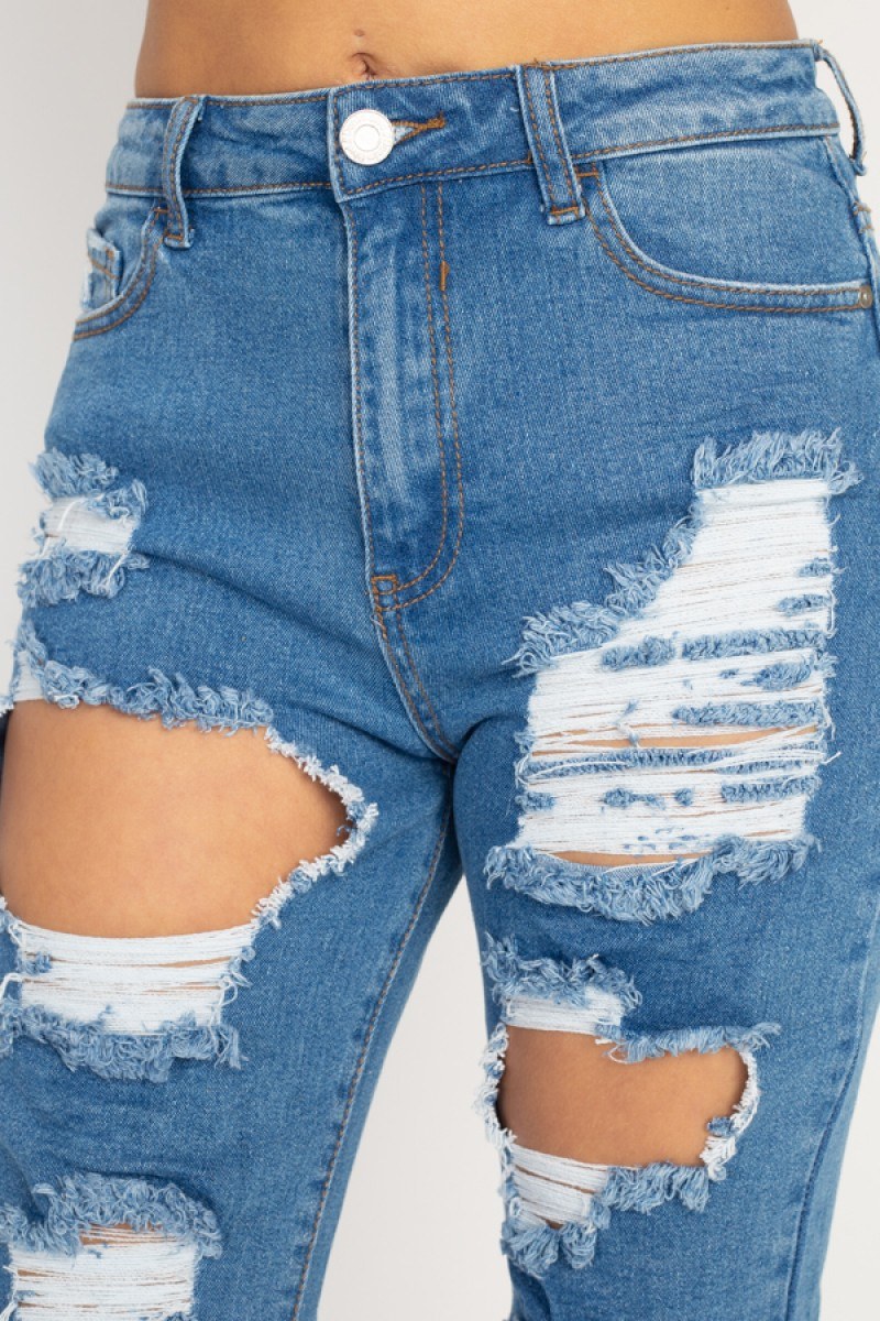 Distressed Straight Leg Jeans