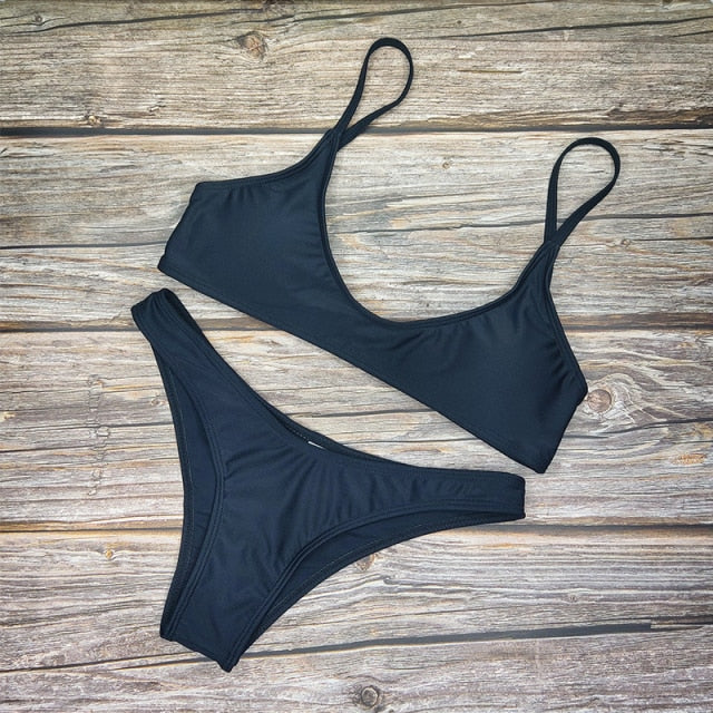New Solid Sexy Bikini Two-Piece Swimwear Women Swimming Suit Fashion Plus Size XL Sets Swimsuit Bathing Suit Female Biquini
