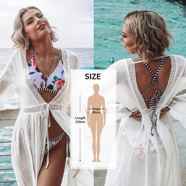 CUPSHE White Crochet Bikini Cover Up with Fringe Trim Women Sexy Hollow Tunic Beach Dress 2021 Summer Bathing Suit Beachwear