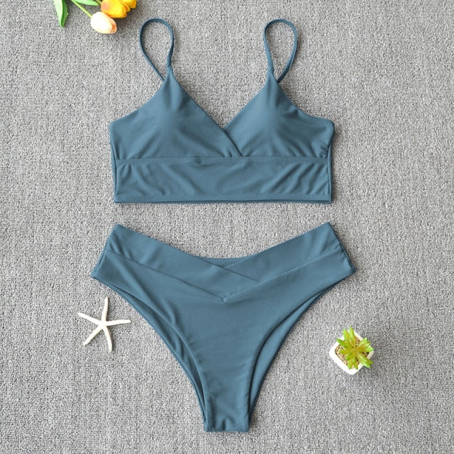 2021 Sexy Solid Swimsuit Women Bikini Push Up Swimwear Vest Bikini Set Brazilian Bathing Suit Two Piece Swim Suit Female