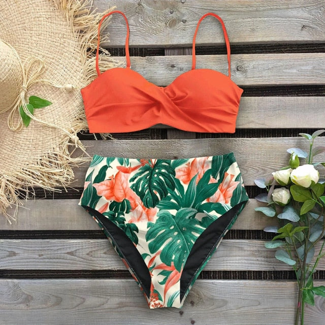 Ausyst Swimsuit Women Bikini Sets Print Swimsuit Solid Print
